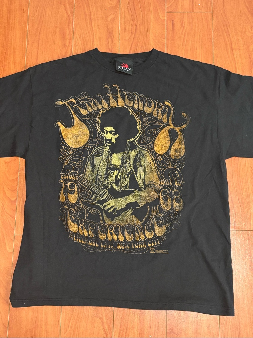 Zion Jimi Hendrix Black Graphic Tee with Gold Print - Size Large